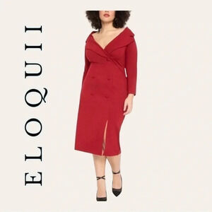 1054. ELOQUII FORMAL DRESS‎ SIZE 14 OFF THE SHOULDERS WITH COLLAR FAUX BUTTONS